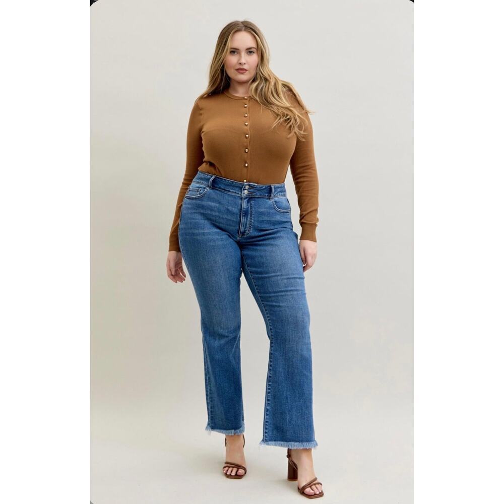High Waist Bootcut Double Button WB & Hem - Picture 6 of 8